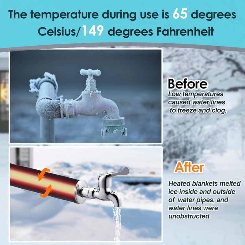 Lecritque 39” x 6.3 Water Pipe Heat Blanket with 4.9 ft Power Cord,110V, Max Temp 140˚F,Faucet Heating Blanket Winter Heating Tape for Metal and Plastic Pipes - Image 4